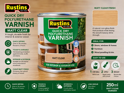 Rustins Quick Dry Polyurethan Lack 250ml matt klar Holzoberfläche langlebig