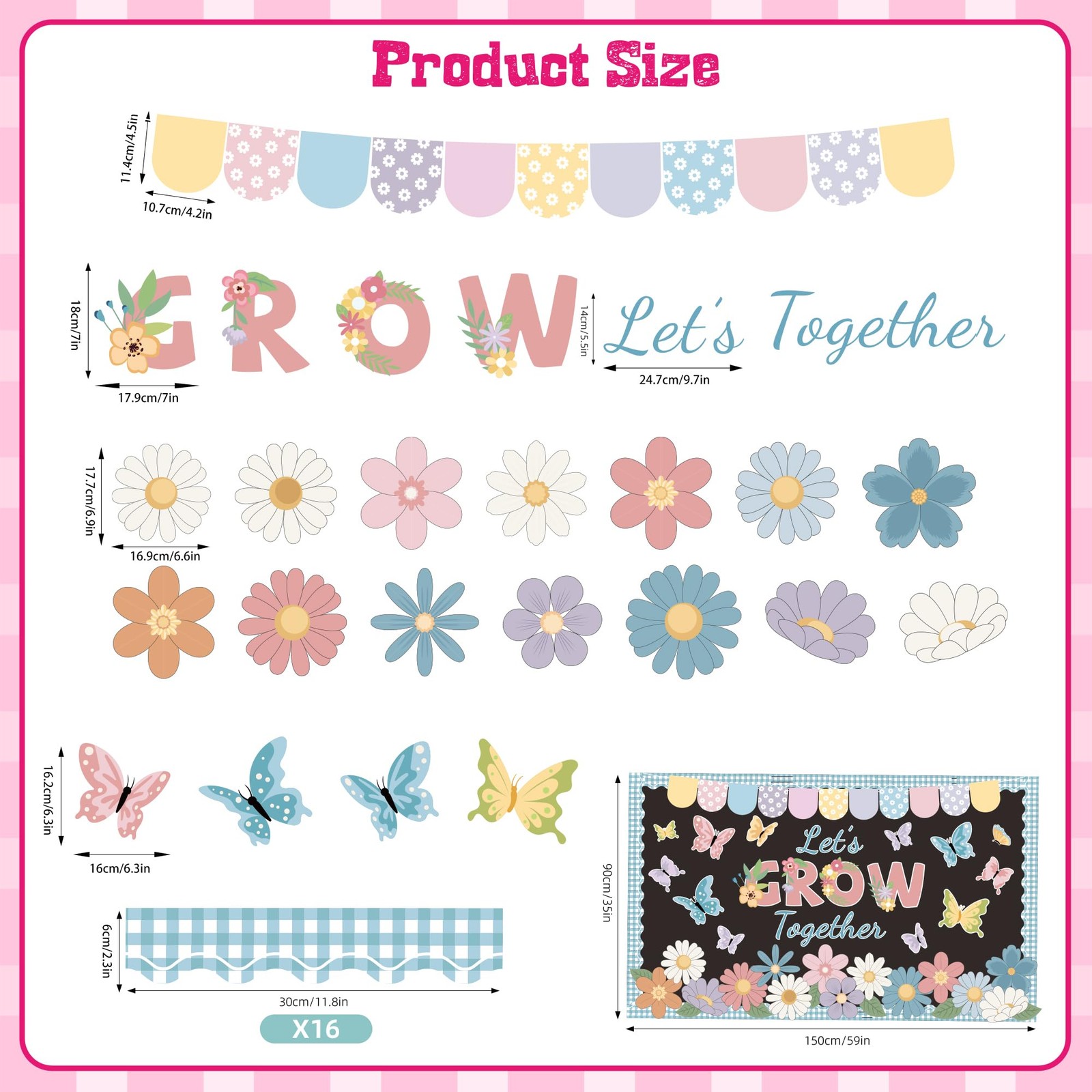 Spring Bulletin Board Set Classroom Lets Grow Together Flower Cutouts ...