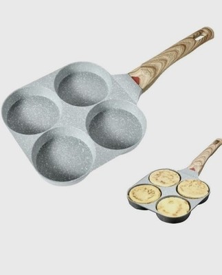4 Hole Cup Egg Hamburger Pancake Maker Non-Stick Frying Pan with Wooden Handle 
