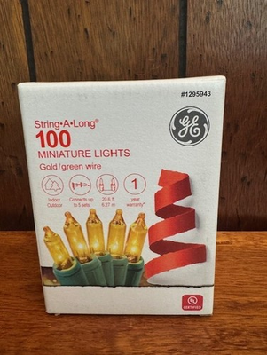 #ad LOT OF 2 GE STRING A LONG 100 MINIATURE LIGHTS GOLD GREEN WIRE $14.98