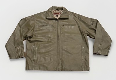 Vintage Fubu Leather Bomber Jacket XL Olive Coyote Flight Cafe Racer Moto Rare