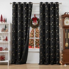 Bujasso Black Full Blackout Curtains 90 52W x 90L Pack of 2 , Leaf