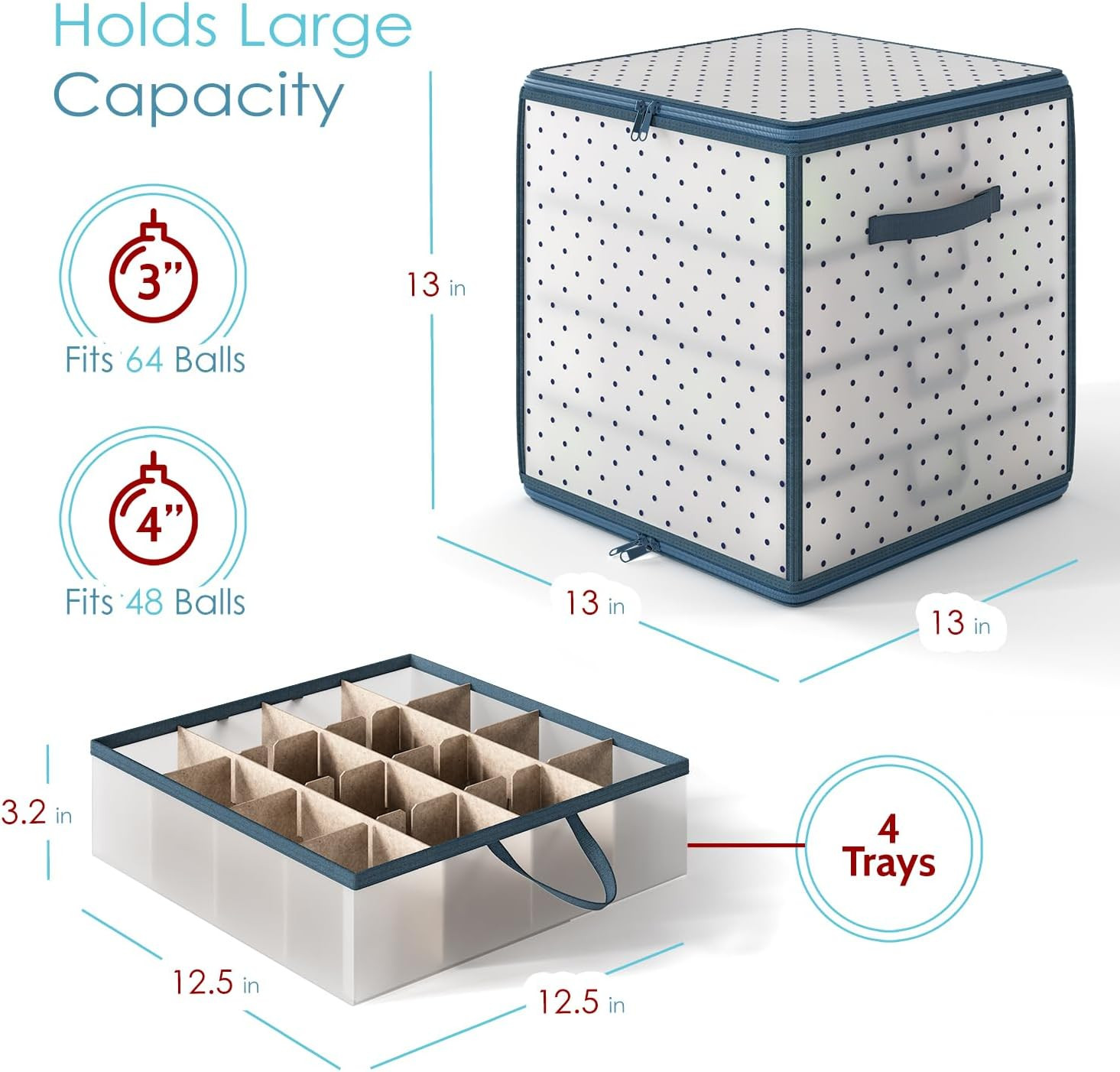 Christmas Ornament Storage Box with 4 Inner Tray Dividers - Plastic Ornament Sto