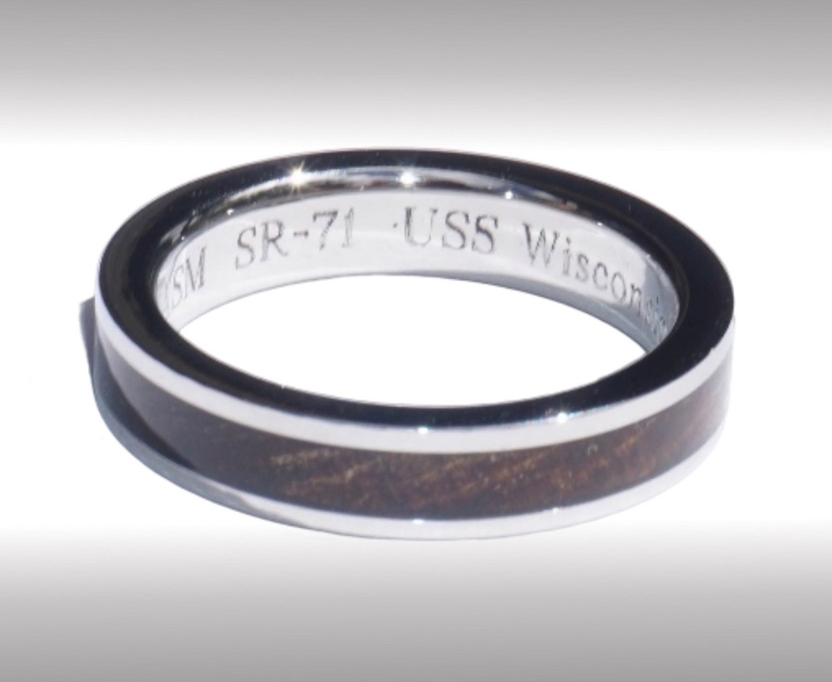 SR-71 TITANIUM RING w/ WW2 USS WISCONSIN BB64 BATTLESHIP TEAK WOOD