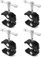 Super Clamp for Photography, 4 Pack, 1/4'' and 3/8'' Thread Clip for Camera Moni