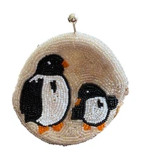 Vtg 1950s Beaded Penguin Coin Purse Change Bag Clamshell Clutch Handmade Grammas