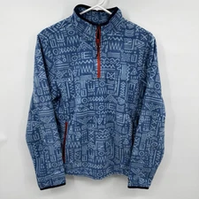 Chubbies 1/4 Zip Fleece Mens Small The Sketch Blue Abstract Geo Sweatshirt NWT
