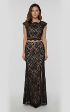 *479  City Triangles Black Lace Two Piece Prom Dress   Sz 9  $200