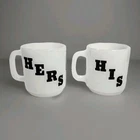 Vintage Pair of Glasbake His and Hers White Milk Glass Coffee Mugs 3.5"