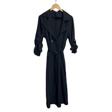 Womens Plain Trench Jacket Button Up Smart Casual Lightweight Coat Size 8-16