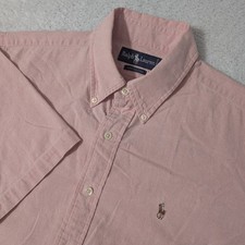 Ralph Lauren Short Sleeve Button Down Shirt Mens L Solid Pink Flesh Pony