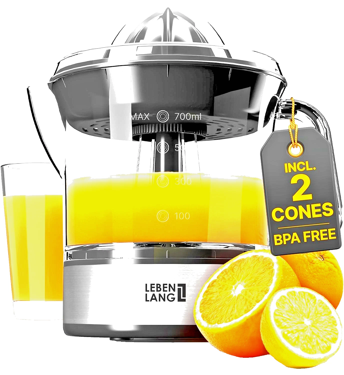 Electric Citrus Juicer - 2 cones BPA-free High juice yield & Large Volume...