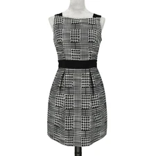 Jessica Simpson Dress Womens 2 Black White Fit n Flare Lined Pleats Career New