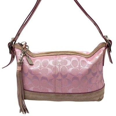 バッグ COACH Pink Signature East West Duffle Coach Pink Signature East West Duffle Canvas Leather One Shoulder