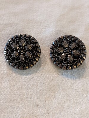 Vintage Czech Glass Buttons, Set Of Two In Black