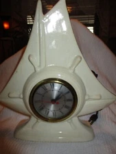 Vintage White Ceramic Nautical Sail Ship Schooner Yacht Mantel Clock ~ Works!