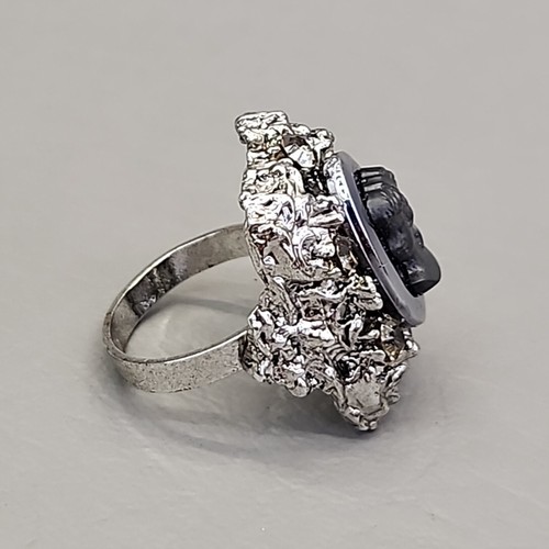 Vintage Cameo Ring Chunky Silver Tone Adjustable Sz 8 - Picture 5 of 10