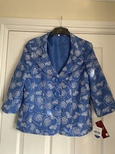Edinburgh Woollen Mill Ladies Size 14 Bright Blue Linen Blend Embroidered Jacket