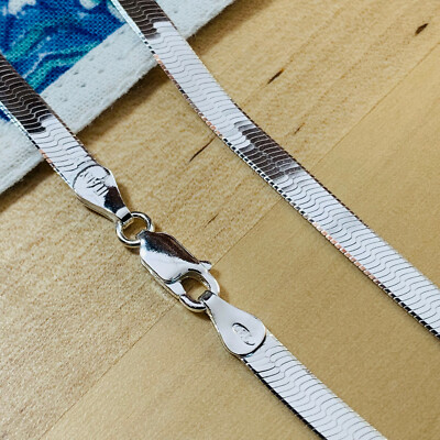 #ad Real Solid 925 Sterling Silver Herringbone Chain Necklace Made in Italy $101.99