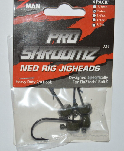 Z-Man Finesse Shroomz Jighead - ElaZtech Yemler İçin Ned Rig Kancaları (Yeşil Kabak, 5'li Paket)