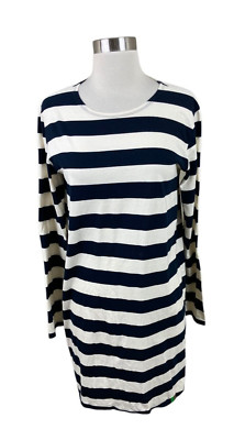Kule Navy Cream Nautical Stripe Organic Cotton Knit Dress Size M Portugal