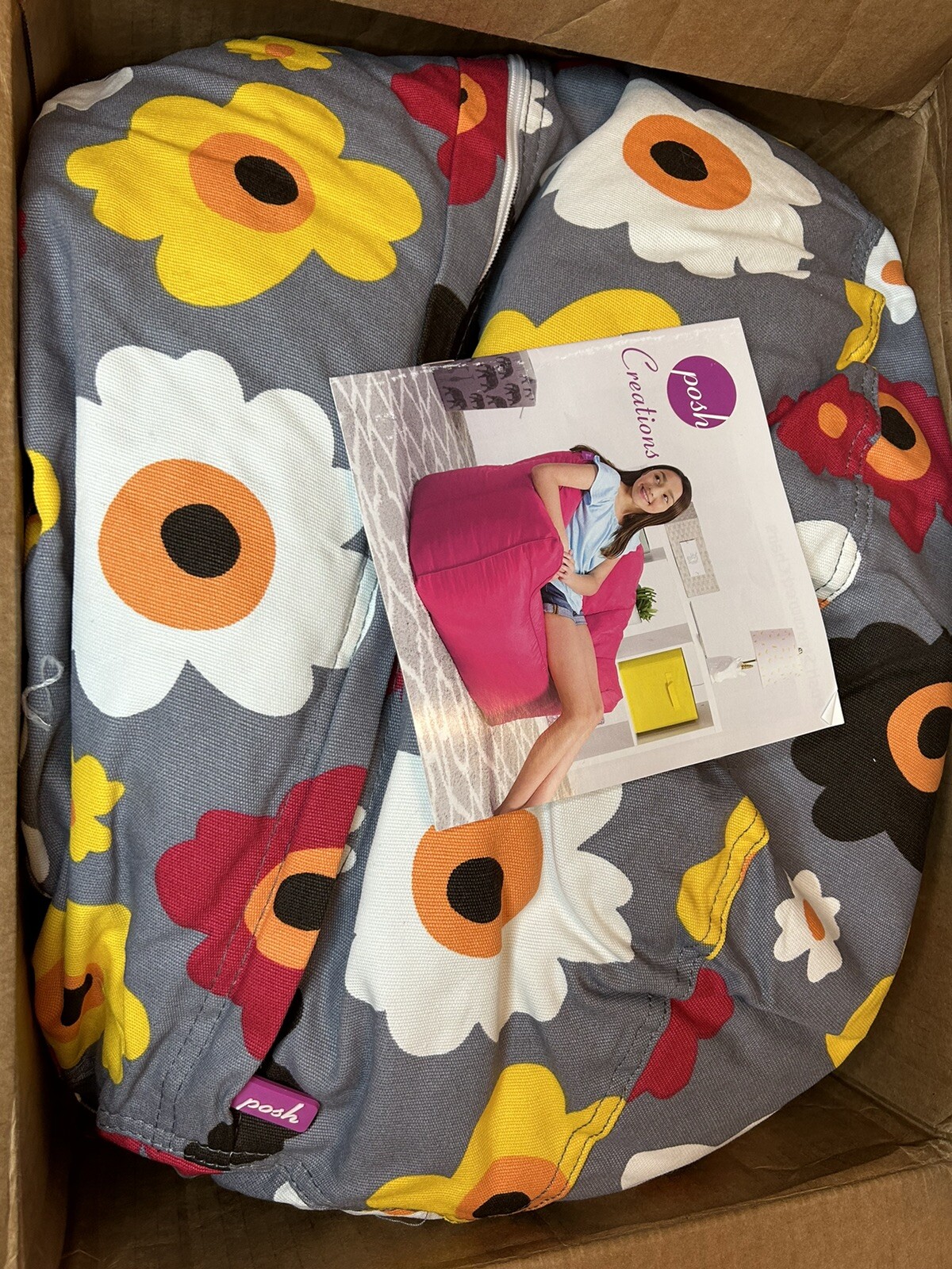 Posh Beanbags Bean Bag Chair, Medium 27", Canvas MultiColored Flowers