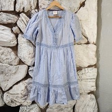 Knox Rose Boho Dress Crochet Blue Short Sleeve Ruffle Women's S