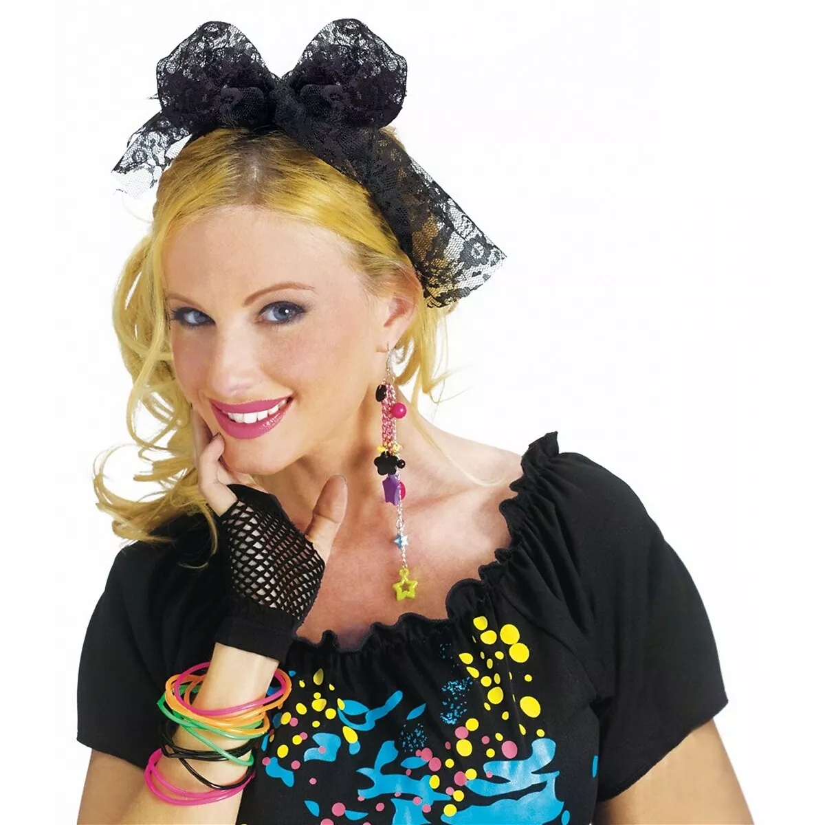 Black Lace Hair Tie Adult 80s Pop Star Costume Madonna Halloween Fancy Dress