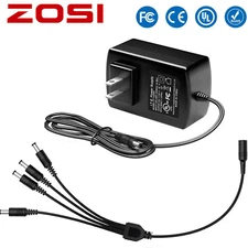ZOSI 12V/2A Power Adapter CCTV Camera DVR Video + DC 1 to 4 Power Splitter Cable