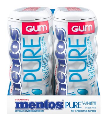 Mentos Pure White Gum  Sweet Mint  10 Count-15 Piece Bottle