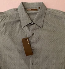 Men's PERRY ELLIS Black / Tonal Gray Striped Shirt 3X (3XL 3XB) NWT NEW Crosses