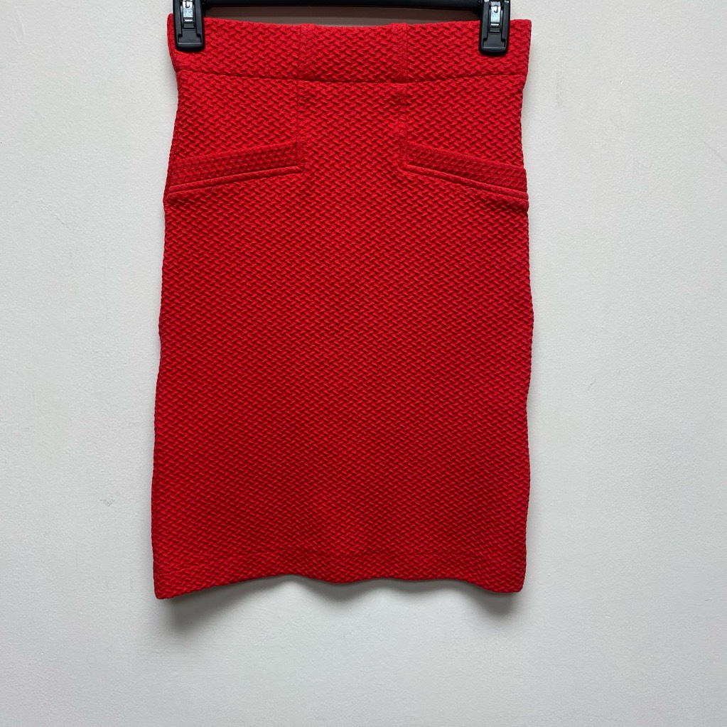 Ganni Womens Pencil Skirt Red Texture Waffle Knit Stretch Back Zip Pockets  XS