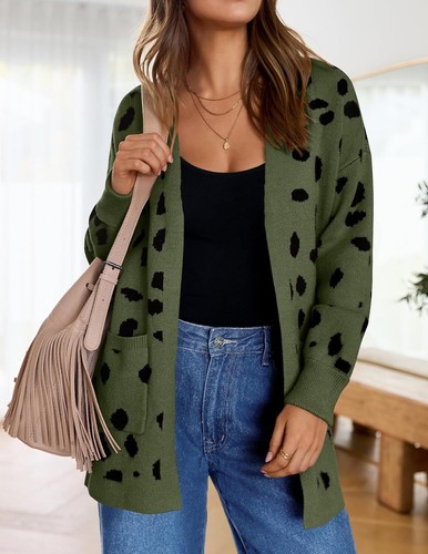 Spring Leopard Print Open Front Knit Cardigan Coat - Long Sleeves - Picture 56 of 148