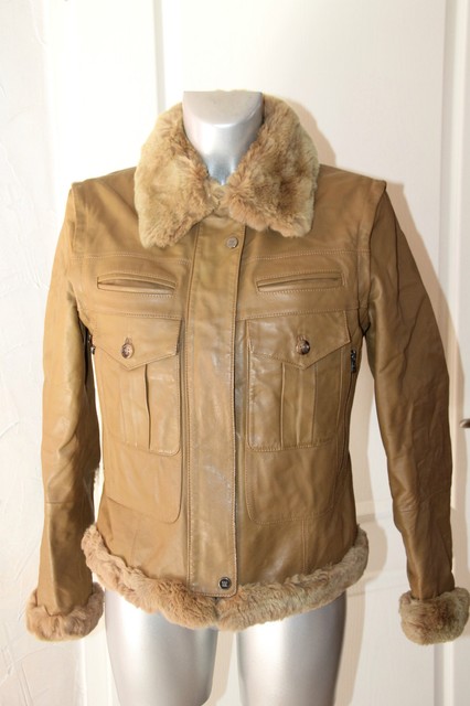 luxueux blouson modulable cuir et lapin rex WEEKEND MAXMARA taille 40 val 1300€
