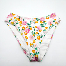 Victorias Secret Large Bikini Bottom White Floral Oranges FL Tropical Womens New