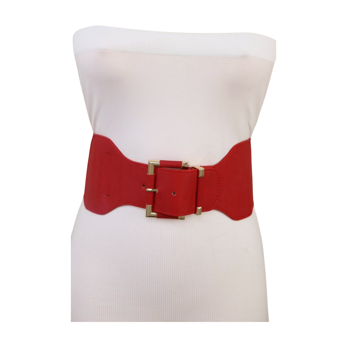 Women Red Elastic Wide Waistband Fashion Belt Hip Waist Gold