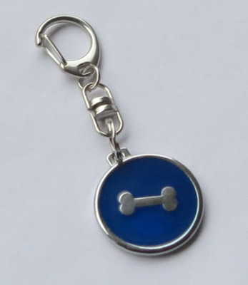 Chrom/blau-Hund-Knochen-30 mm Ø-Schlüsselanhänger-Keyholder-Keyrings-Tiere