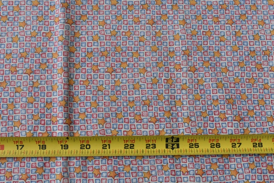 By 1/2 Yd, Gold Stars Red Blue Squares Cotton, Henry Glass/Smith/Milligan, M7605 - Image 3 of 4
