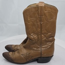 Vintage 80s Tony Lama Black Label Women 7 B Tan Leather/Lizard Toe Cowboy Boots