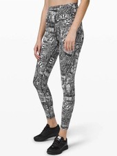 Lululemon Wunder Train High-Rise Tight 25" Tear It Up Alpine White Black Sz 2