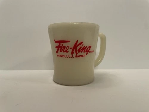 Rare Vintage Fire King HAWAII D-Handle Coffee Mug Ivory Flat Bottom