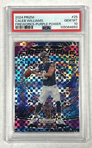 Caleb Williams Rookie /49 Fireworks Purple Power PSA 10 GEM 2024 Panini Prizm
