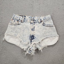 Vintage Levis 550 Shorts Womens 12R Blue Denim Acid Wash Cut Off 90s Y2K US Made