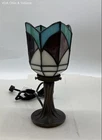 Vintage Tiffany Style Accent Lamp Leaded Stained Glass Tulip Shade Bronze Base