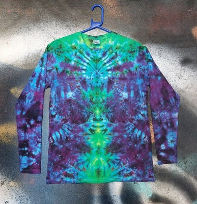 Lila grün blau Scrunch Totem Festival Batik T-Shirt Oberteil Langarm S-5XL