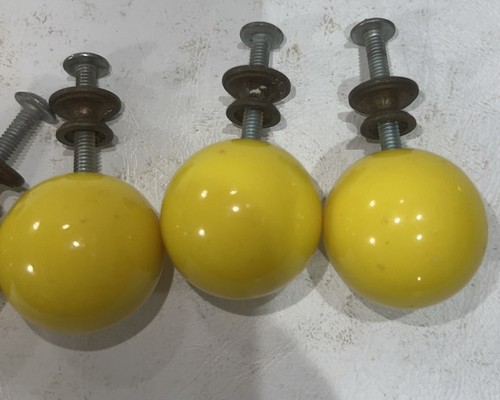 8 Vintage Bright Yellow Porcelain Drawer Knobs Round 1" Ceramic Pulls Cabinet - Picture 4 of 8