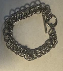 Vintage Sterling Silver Charm Bracelet Double Link Chain Ring Toggle Clasp 7.5”