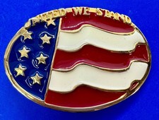 United We Stand - American Flag Stars Stripes Wavy Enamel Patriotic Belt Buckle