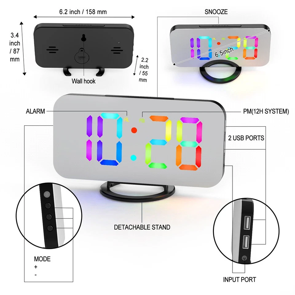 3D Projection Alarm Clock  Digital Clock with USB Charger LED Display - Image 3 of 4
