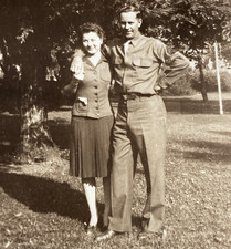 1943 WWII Military Man in Uniform w/ Arm Around Pretty Gal Original Photo P21e8